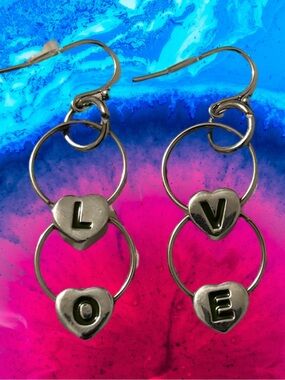 LOVE Heart Letter Hoop Earrings - Silver Tone
